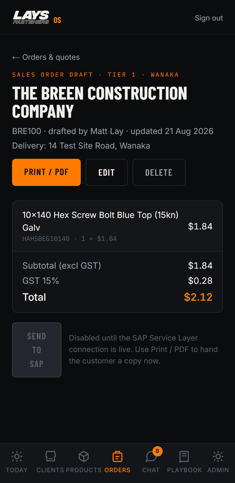 Order draft